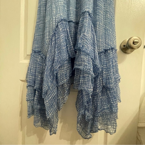 LOVE Sam MIDI Dress Light Blue Asymmetrical Ruffle Hem Semi Sheer - Picture 2 of 12